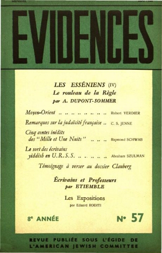 Evidences. N° 57 (Mai 1956)